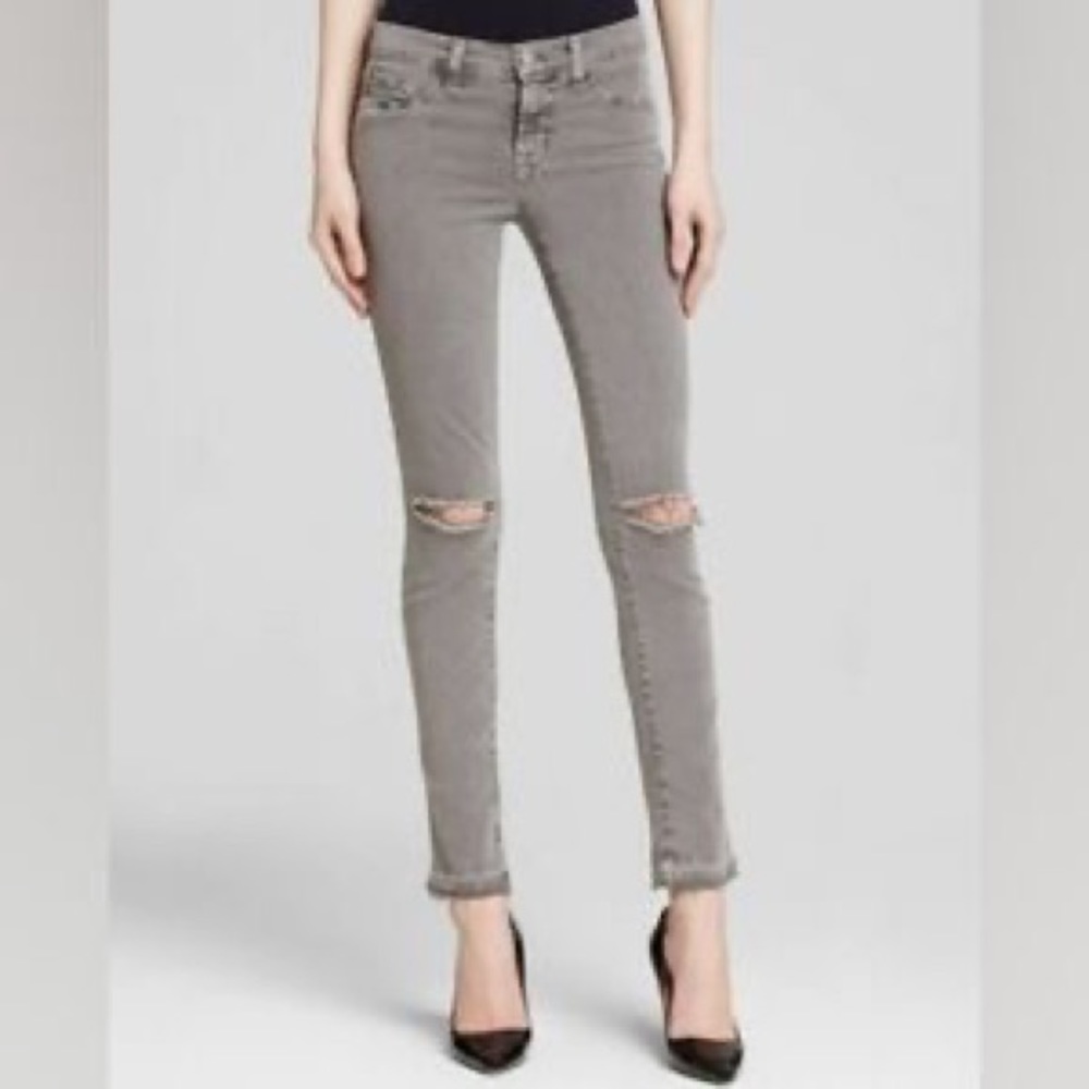 J Brand Grey Skinny Leg Silver Fox Raw Hem Jeans